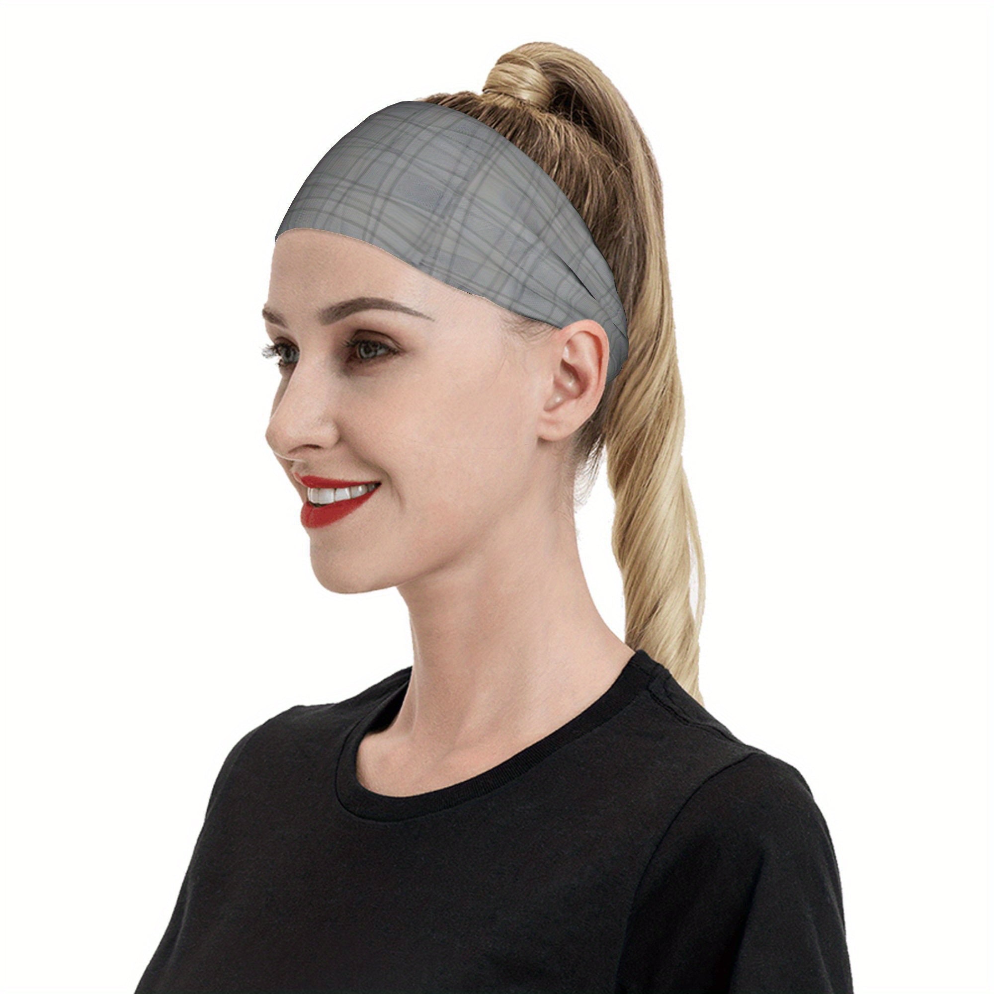 Vintage Plaid Headband Elastic Fit Gray & Checkered Pattern