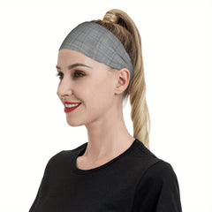 Vintage Plaid Headband Elastic Fit Gray & Checkered Pattern