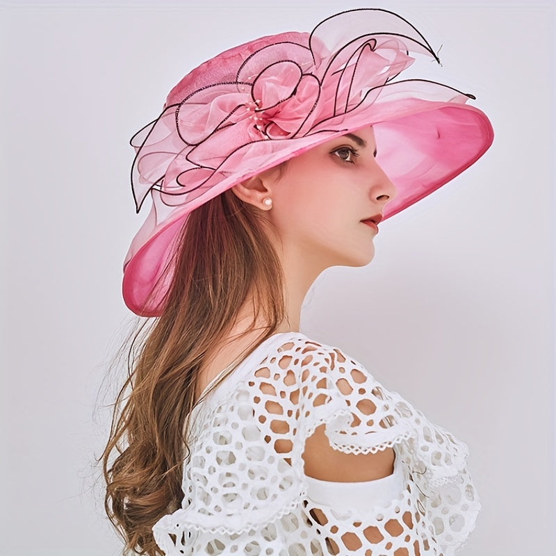 Organza Derby Hat Wide Brim Sun Hat Church Wedding Bridal Bucket Beach Hat