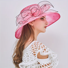 Organza Derby Hat Wide Brim Sun Hat Church Wedding Bridal Bucket Beach Hat