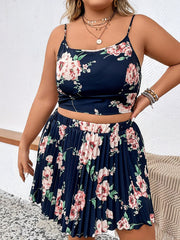  Women's Floral Print Cami Top & Pleated Skirt Set