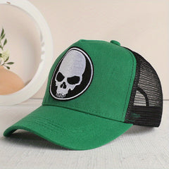 Skull Embroidery Mesh Trucker Hat Hip Hop Adjustable Baseball Cap Uni