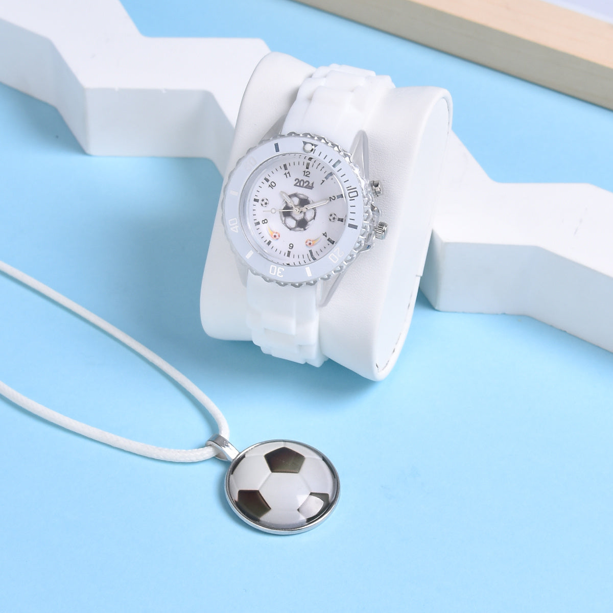 Boys Football Luminous Quartz Watches Set with Pendant Necklace