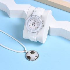Boys Football Luminous Quartz Watches Set with Pendant Necklace