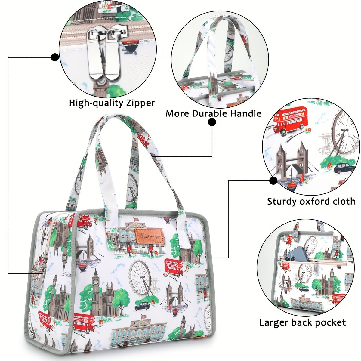 Floral Print Insulated Lunch Bag for Outdoor Picnics