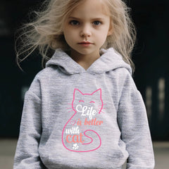Cat Pattern Hooded Sweatshirt & Sweatpants Set for Girls