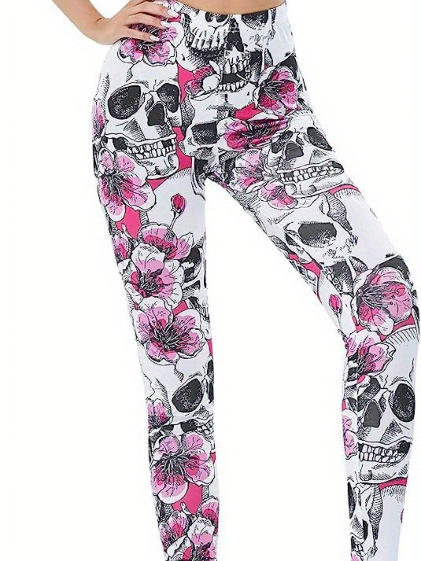 Skull & Floral Print High Waist Leggings