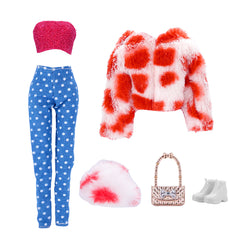 Doll Clothes Set: Faux Fur Coat, Denim Jeans, Accessories