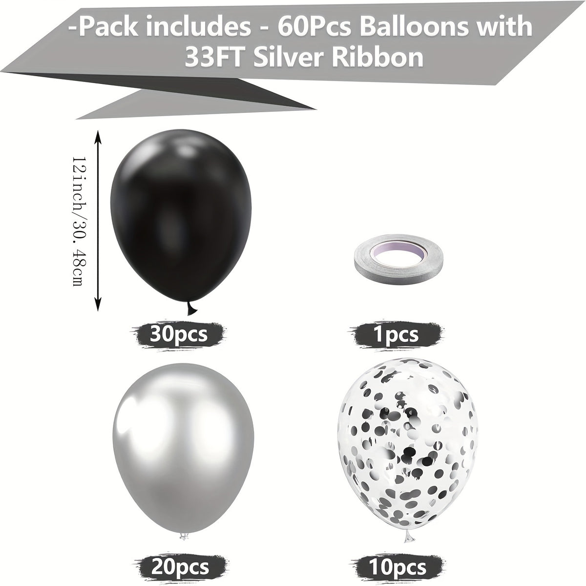 61pcs Silvery Confetti Balloon Set for Wedding Birthday Anniversary
