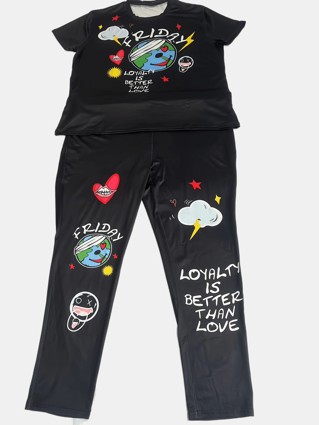  Casual Outfits Set Funny Graphic & Letter Print Two Piece