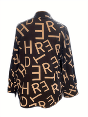  Casual Blouse Women's Plus Letter Print Button Up Long Sleeve
