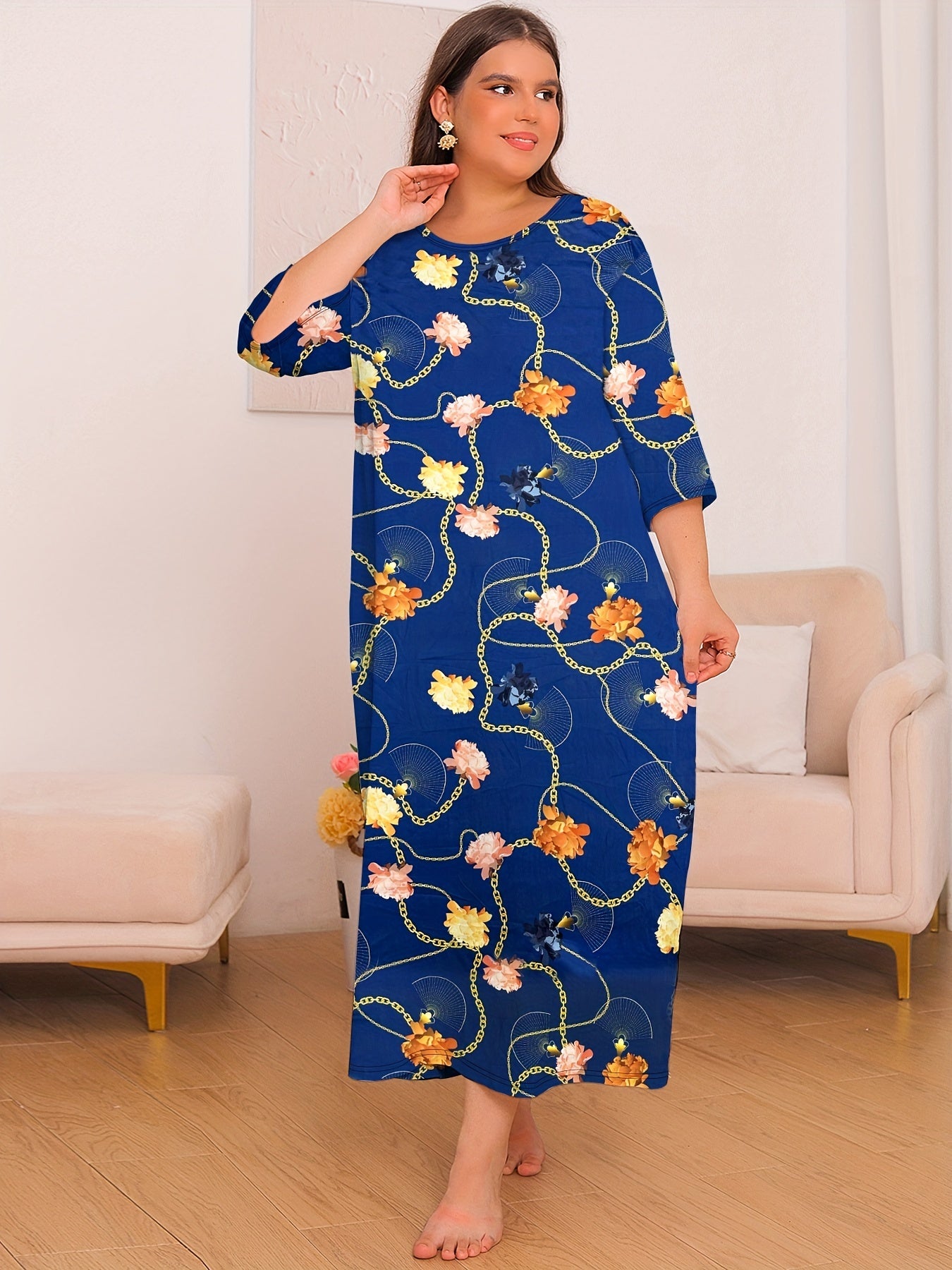  Floral & Chain Print Nightdress