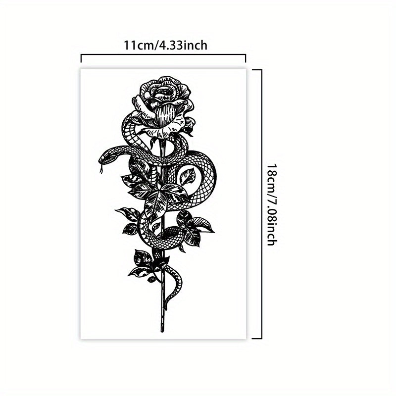 Waterproof Floral & Snake Temporary Tattoos Lasts 12-14 Days