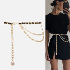 Vintage Leather Chain Belt Women Layered Waist Chain