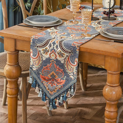 Ethnic Table Runner Floral Jacquard Tassel Dining Runners
