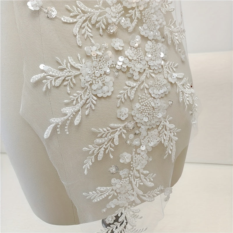 Beaded Sequins Flower Lace Fabric Evening Dress Applique Patch