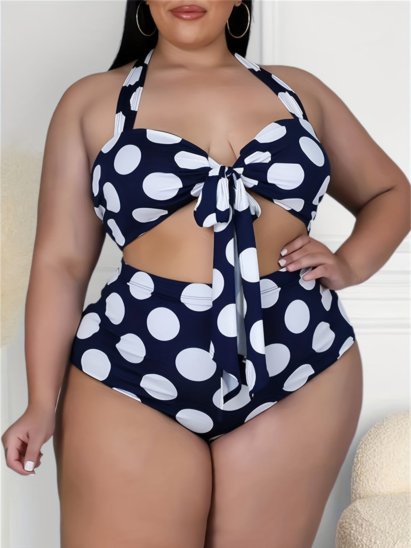  Polka Dot Bikini Set Halter Neck Tie Swimsuit