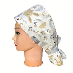 Cartoon Print Work Cap With Button For Women Long Hair
