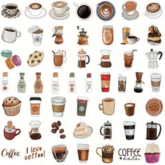 50pcs Coffee Series Phone Case Graffiti Sticker DIY Waterproof Decoration