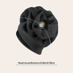 Ruffles Flower Turban Cap Faux Pearl Elastic Head Scarf Chemo Hat
