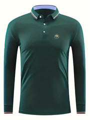 Men's Vintage Long Sleeve Polo Shirt Casual Stretch Lapel Button Up