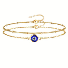 2 PCS Devil's Eye Chain Bracelet Set 18K Plated Stainless Steel Hand Jewelry