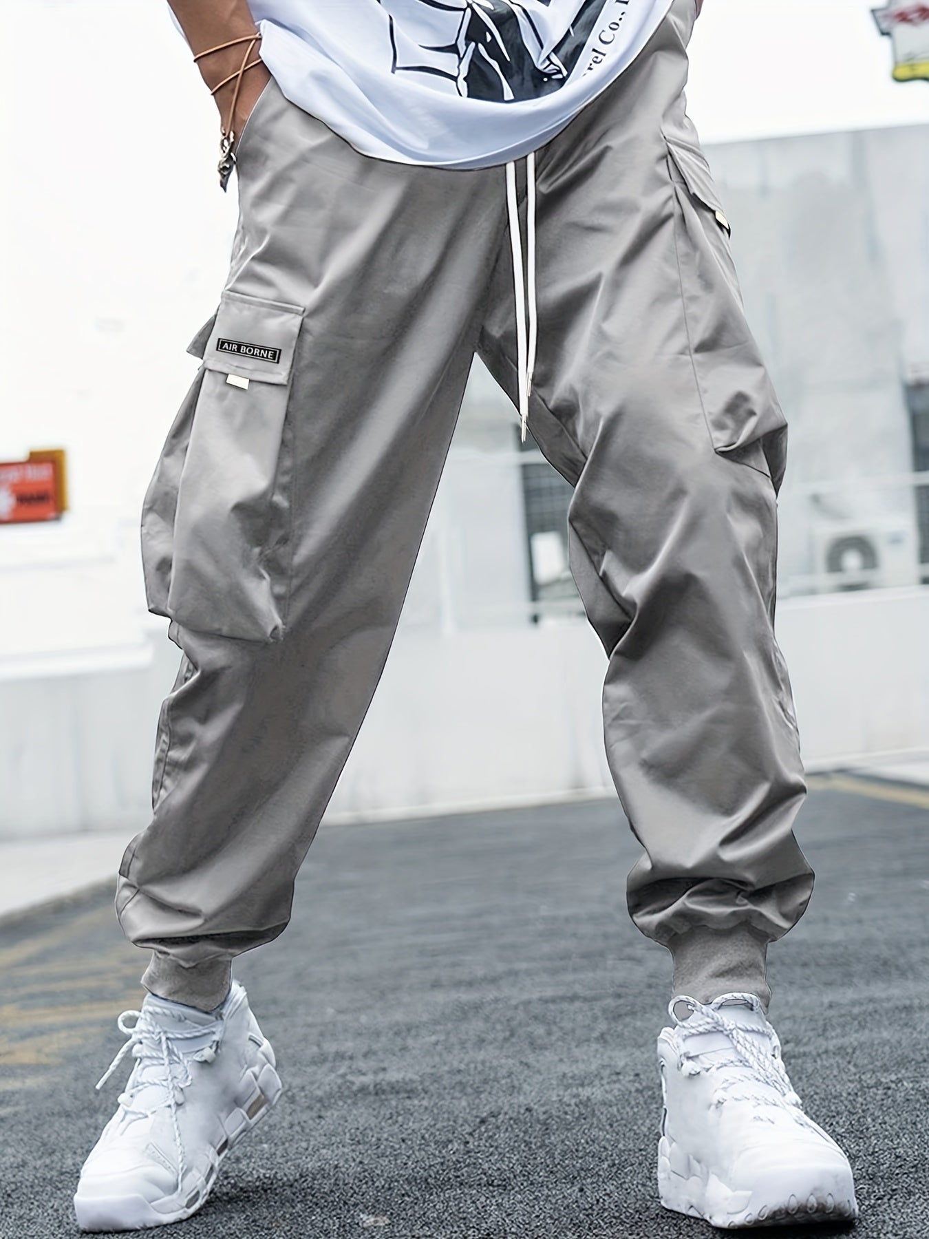 Men's Casual Cargo Pants with Drawstring Waist and Pockets