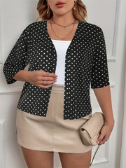  Polka Dot Print Cardigan Half Sleeve Open Front