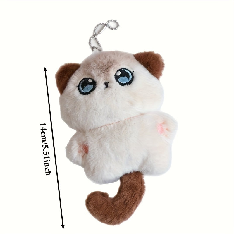Plush Cat Tail Charms with Fluffy Ears & Expressive Face Backpack & Keychain