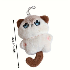 Plush Cat Tail Charms with Fluffy Ears & Expressive Face Backpack & Keychain