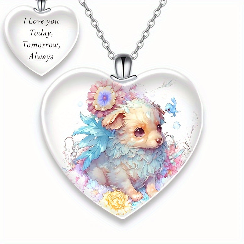 Puppy Crystal Pendant Necklace for Women Girls Children