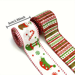 4.57m Christmas Wired Edge Ribbon Little Doll Hats & Legs Stripes Dots Diagonal
