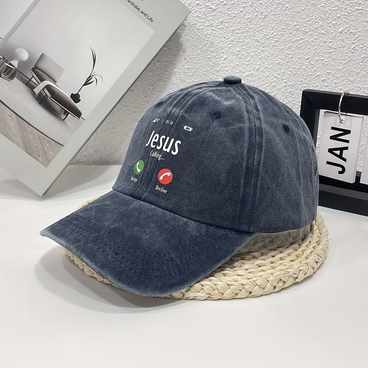 JESUS CALL Washed Denim Baseball Cap For Men And Women