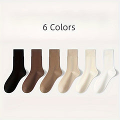6 Pairs Soft Mid Tube Socks for Women