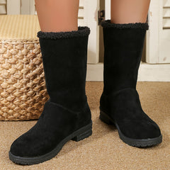 Furry Round Toe Snow Boots Plush Lined Thermal Fall Winter Shoes