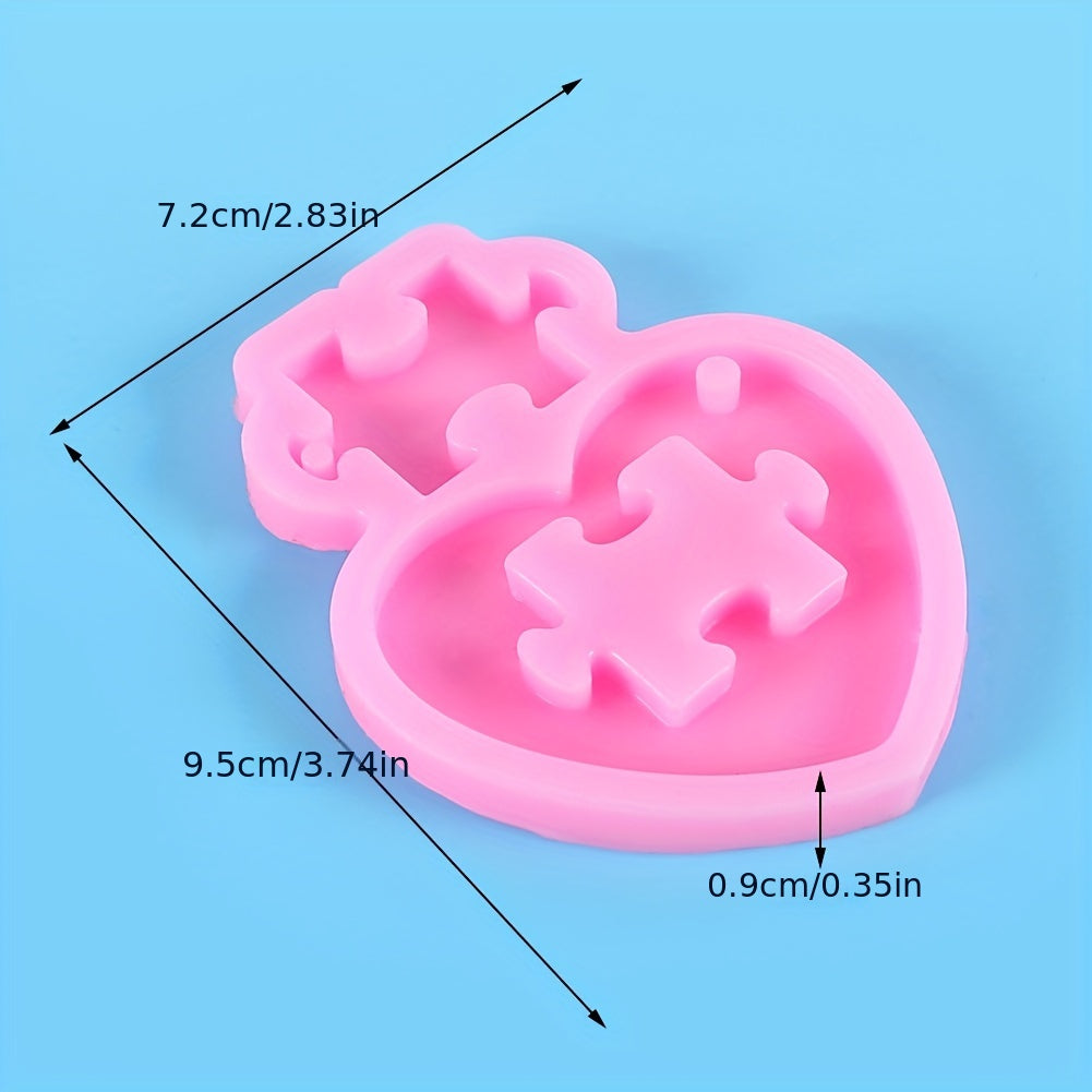 Heart Puzzle Key Chain Silicone Mold Valentine's Heart Resin Mold