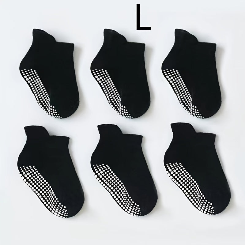 6 Pairs Boy's Non Slip Socks Cotton Blend Bottom Rubber Dot Soft Socks