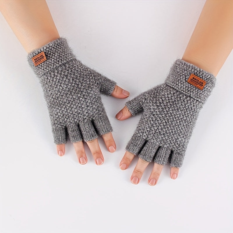 Men's Thick Knitted Half Finger Gloves for Autumn and Winter Outdoor Riding