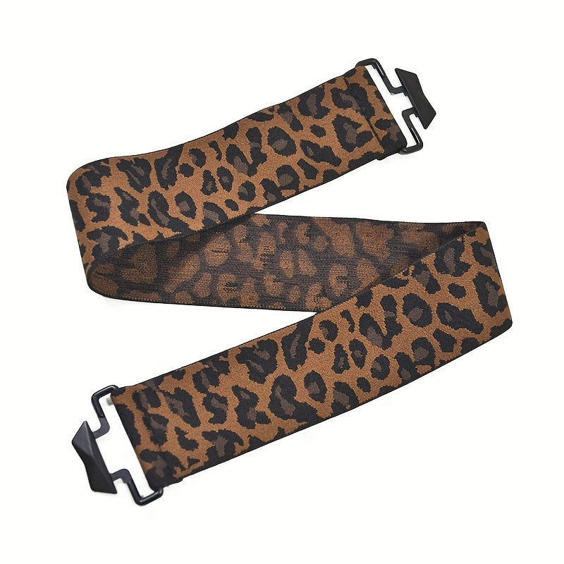 Leopard Print Wide Elastic Belt Vintage Belt for Women
