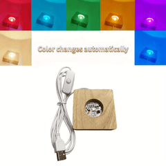 LED Lights Display Base 7 Colored Round Wooden Lighted Stand
