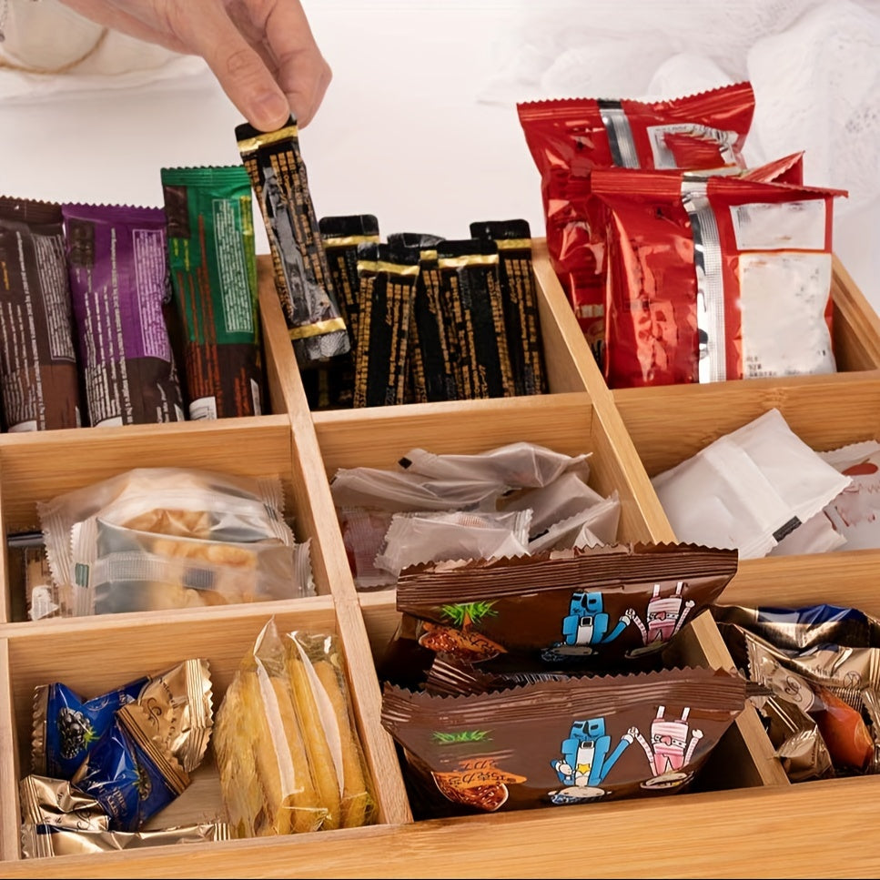 Bamboo Wood Food Storage Box Divided Compartment Bin Room Decor