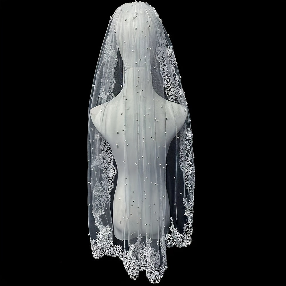 Ivory Bridal Veil Headpiece with Water Soluble Accents