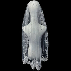 Ivory Bridal Veil Headpiece with Water Soluble Accents
