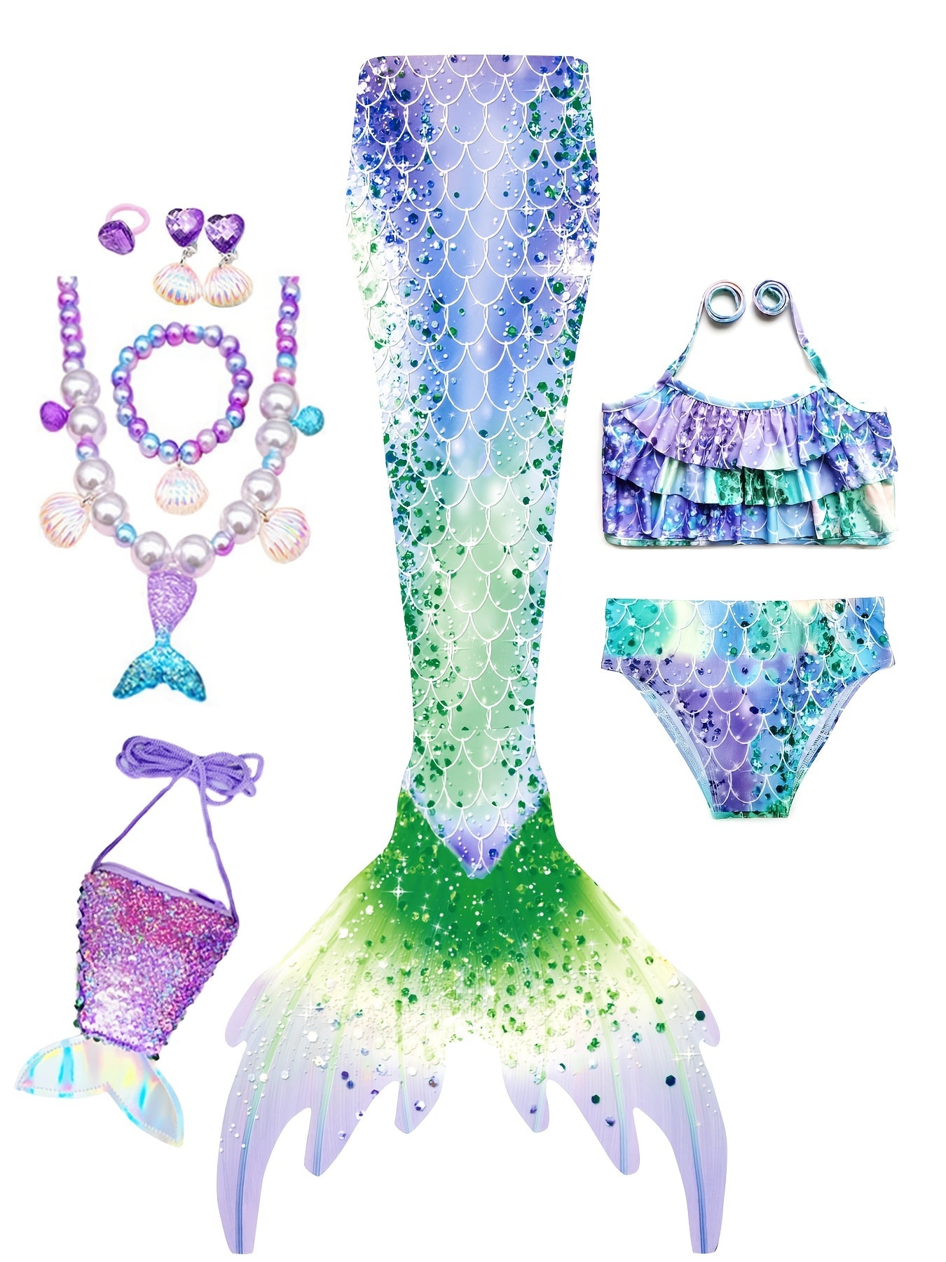 Girls Mermaid Tail Bikini Swimsuit Set