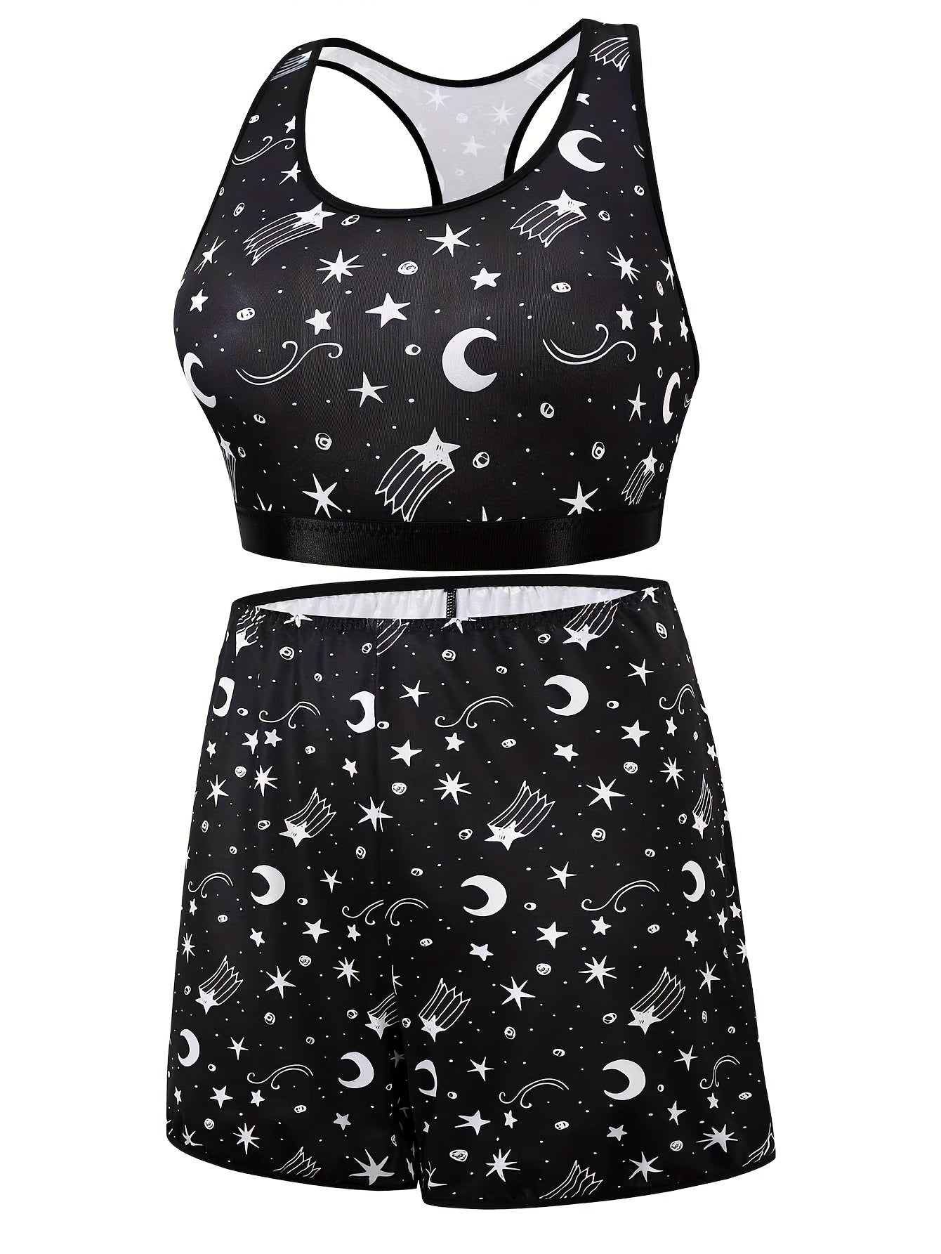  Moon & Star Print Racer Back Crop Top & Shorts Underwear Set