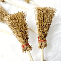 12pcs Mini Bamboo Brooms Red Ribbon Craft Decor Halloween Party