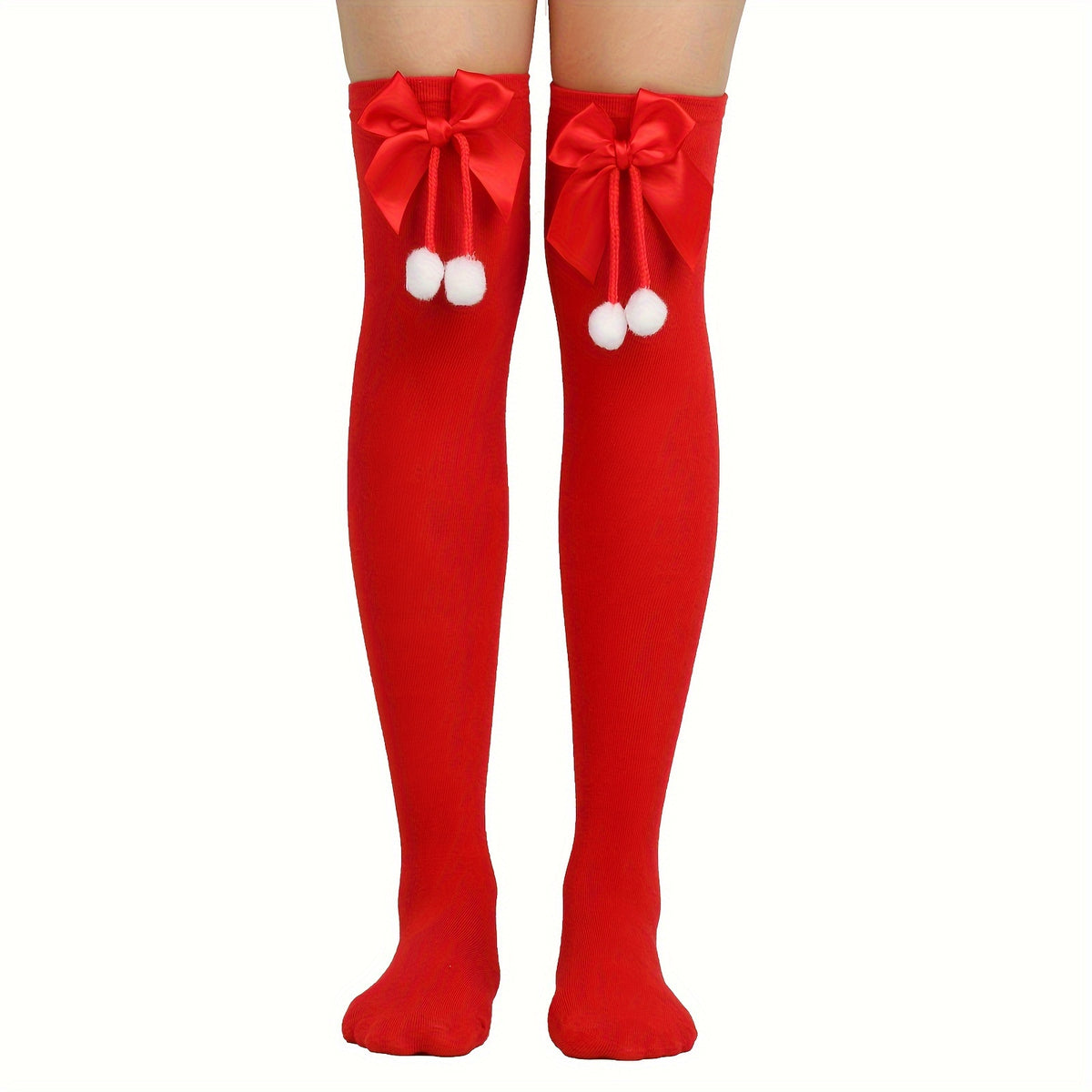 Bowknot Christmas Socks Over The Knee Stockings Warm Leg Warmers