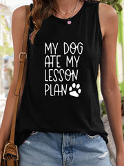Paw & Letter Pattern Sports Vest Round Neck Sleeveless Top