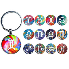 12 Constellation Glass Keychain Bag Pendant Birthday Gift Key Ring
