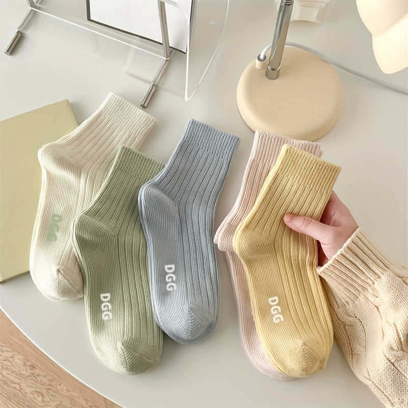 5 Pairs Striped Crew Socks Women's Stockings